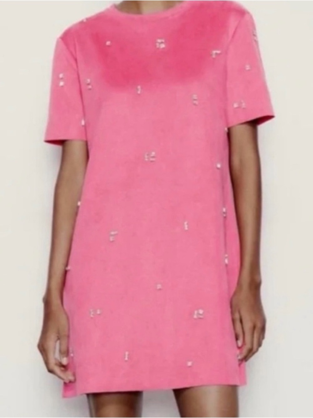 Zara Women's Pink Short-Sleeve Embellished Dress